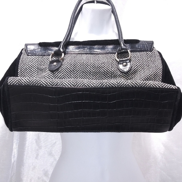 ELEGANT Black Velvet Plaid Houndstooth PURSE Bag with Crystal Decor & Sparkle - Picture 6 of 11